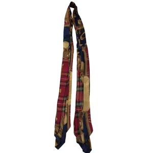 Womens 100% Silk Skinny Scarf Multicolor Baroque Plaid Neck Hair Tie 24x2in Boho thumbnail 2