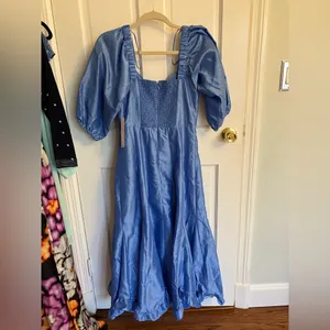 NWT Anthropologie HUTCH Twist Front Puff Sleeve Ruffle Hem Dress Sky Blue thumbnail 7