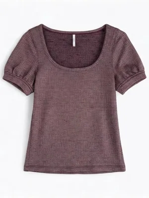 Free People Metallic Ribbed Scoop Purple Top Women Small thumbnail 1