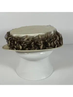 Vintage Ladies' Ivory Satin Hat with Brown Leaf Detail thumbnail 3
