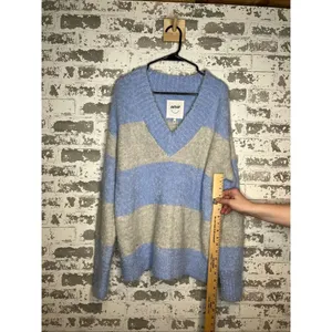 Aerie | women striped fuzzy vneck sweater thumbnail 8
