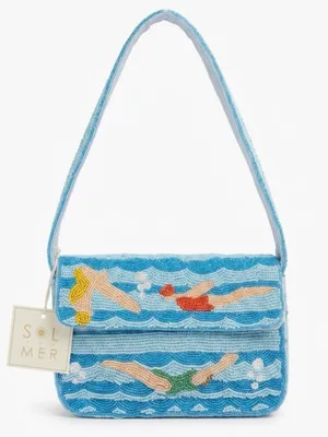 NWT Sol & Mer Beaded Swimmer Shoulder Bag Blue Coastal Baguette Purse Viral thumbnail 1