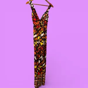 Cute NWT earth babydoll geometric cross back soft stretchy maxi dress beach pool thumbnail 3