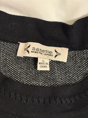 Nanette Lepore Black Short Sleeve Crewneck Sweater with Silver Star Accents thumbnail 2