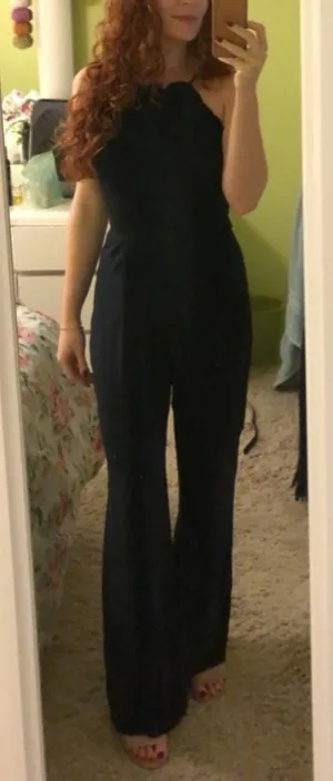 Anthropologie Adelyn Rae High Neck Navy Blue Jumpsuit thumbnail 1