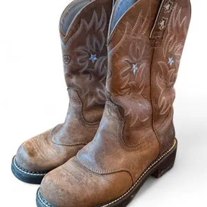 Ariat Women’s Size 8B Brown Leather Cowboy Western Boots Embroidered Stars thumbnail 1
