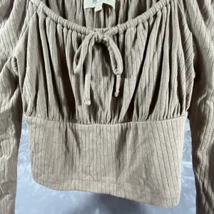 Madewell Ribbed Square Neck Keyhole Tie‎ Long Slv Crop Top Medium Brown Hipster thumbnail 4