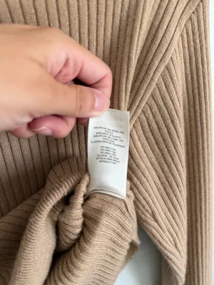 Ribbed Knit Cropped Long Sleeve Sweater Boatneck Camel Tan thumbnail 5