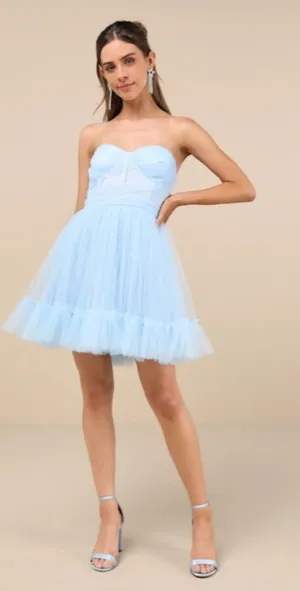 LULUS Sexy Prom Wedding Bustier Cocktail Party Tulle Mesh Ruffle Mini Dress thumbnail 1