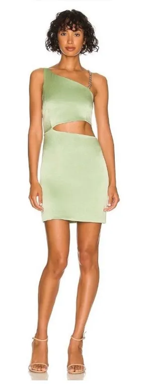 Alice + Olivia Karoline Cutout Mini Dress 6 Green Satin Cocktail Party Spring thumbnail 1