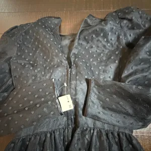 Nuit Midi Dress Womens S Black Swiss Dot Sequin Embroidered VTG Cocktail Goth thumbnail 14