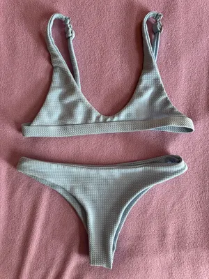 Baby Blue Textured Bikini Set thumbnail 1