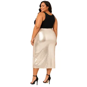 Time and Tru Womens Skirt Sz XXL Champagne Stone Sequin Midi Side Slit Glam thumbnail 4