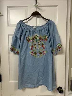 Umgee Light Blue Off-Shoulder Embroidered Dress thumbnail 5