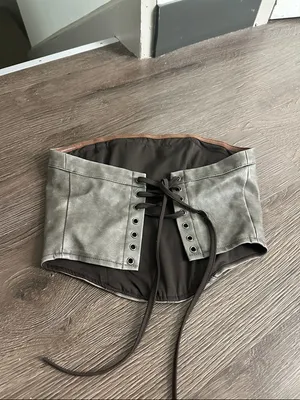 SHEIN Grey Strapless Faux-Leather Corset Crop Top thumbnail 2