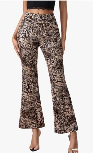NEW SOLY HUX Leopard Elastic High Waist Flare Leg Pants S thumbnail 1