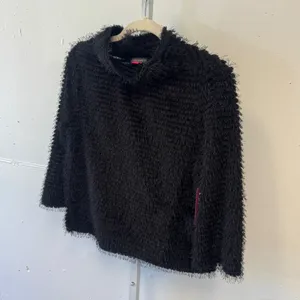 NWT Vince Camuto Opulent Mood Fringed Eyelash Mock Neck Sweater Rich Black XS thumbnail 3