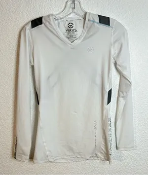 VIRUS Athletic Long-Sleeve X- Form Compression Top Womens Size Large White Black thumbnail 1