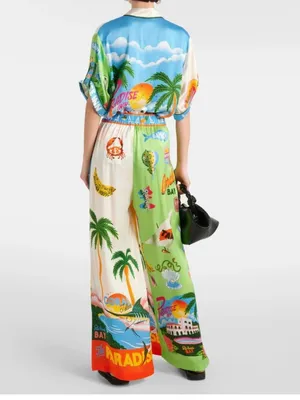 Resort-Print Wide Leg 2 piece set camp style shirt - Multicolor thumbnail 2
