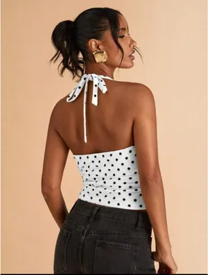 SheIn White polka dot halter top thumbnail 2