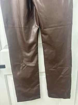 Abercrombie & fitch the 90s straight ultra high rise brown leather pants thumbnail 7