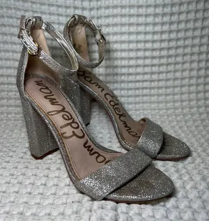Sam Edelman YARO Glitter Block Heel Ankle‎ Strap Sandals Silver Women Size 6 thumbnail 1
