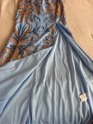 Sparkling Blue Off-Shoulder‎ High-Slit Evening Dress thumbnail 11