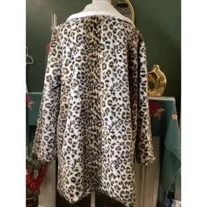 Steve Madden Leopard Print Faux Fur Coat‎ with Sherpa Collar Tan White XL thumbnail 3