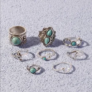 Native American Mermaid Turquoise silver ring set thumbnail 3