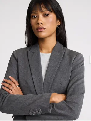 Express Editor Women’s Fitted Gray One Button Blazer with Black Lining thumbnail 3