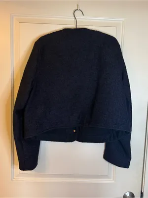 Free Assembly Nubby Collarless Crew Neck Jacket Size XL (16-18) Navy Blue thumbnail 4