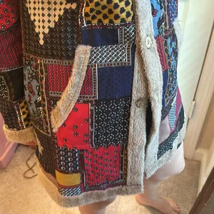 Patterned Fuzzy Lined Hoodie Jacket Tan Size M thumbnail 4