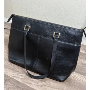 Nordstrom Black Leather Shoulder Bag Classic Neutral Minimalist Top Handle Purse thumbnail 9