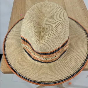 Lane Bryan Stylish Tan Wide-Brim Hat with Orange and Black Accents thumbnail 2
