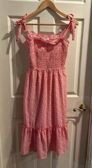 Baltic Born Red & White Floral Tie-Shoulder Smocked Midi Sundress thumbnail 1