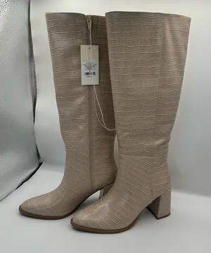 a new day Croc-Embossed Beige Over the Knee Boots thumbnail 1