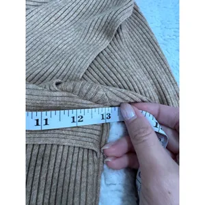 Anthropologie Brown Ribbed Crossover Wrap Neck Long Sleeve Top S Y2K thumbnail 4