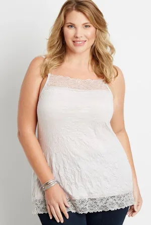 Maurices White Crinkled Lace Trim Camisole Size S (15” PTP) thumbnail 1