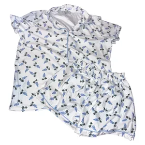 Sugar bee floral button down pj set White Size 2X thumbnail 1