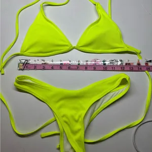Source Unknown Neon Lime Ribbed Triangle Bikini Set thumbnail 2