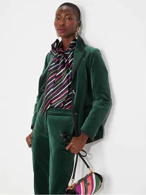 kate spade Black Satin Tie-Neck Blouse with Pink, Green, Blue and White Stripes thumbnail 5