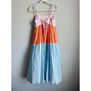 J.Crew Sunset Colorblock Tiered Maxi Sundress Coastal Boho‎ Summer Poplin Size 4 thumbnail 2
