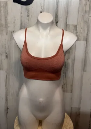 Rust Orange Seamless Ribbed Strappy Back Sports Bra Womens Size Small Padded thumbnail 1