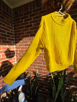 Marc NY Mustard Yellow Open Knit Cotton Sweater Size M thumbnail 4