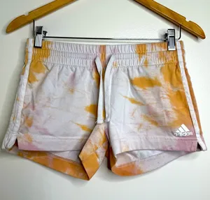 Adidas Tie Dye Shorts Women’s Size Medium Side Stripes Orange Pink thumbnail 1