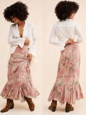 Free People Ethereal Dainty Cottage Bordeaux Floral Maxi Skirt Size Medium thumbnail 4