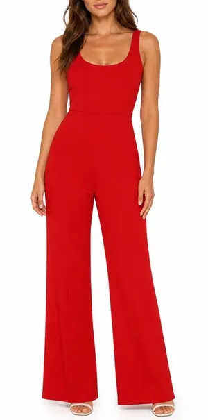 Missguided Red Scoop Neck Sleeveless Wide Leg Flare Jumpsuit Size 4 US thumbnail 1