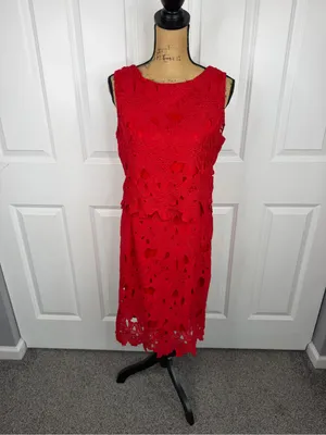 Sociology XL Red Floral Crochet Lace Midi Dress Sleeveless NWT thumbnail 2