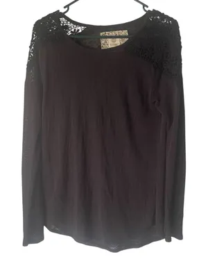 Element Women's Size Medium Black Crochet Semi Sheer Long‎ Sleeve Shirt thumbnail 1