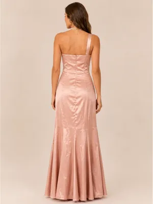 Hebeos Size 4 Blush One Shoulder Satin Formal Gown Maxi Dress Side Slit thumbnail 7